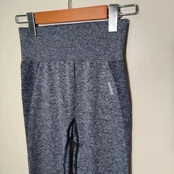 NWT GYMSHARK FLEX HIGH WAISTED LEGGINGS  - NAVYMARL/LIGHT GREY - SMALL - Picture 4 of 7